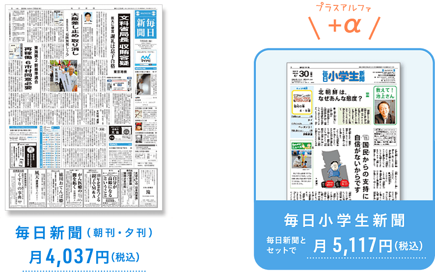 毎日新聞(朝刊・夕刊)月4,037円(税込)